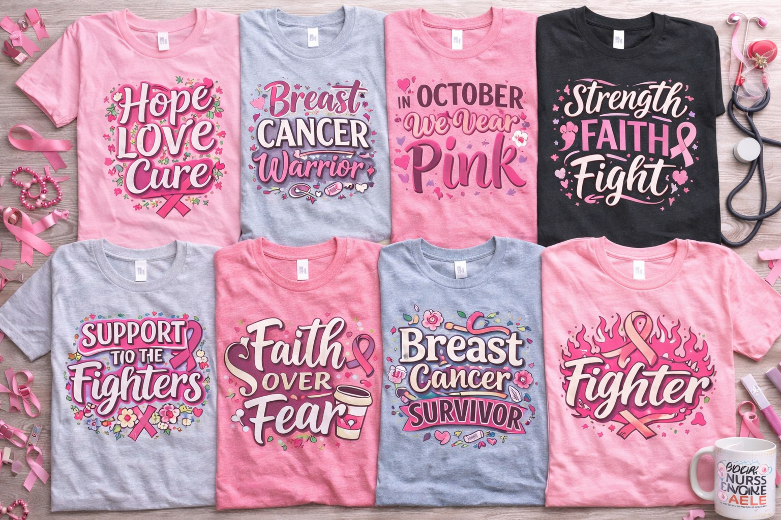 Pink survivor and support themed shirts